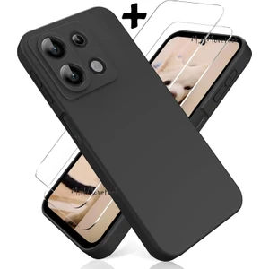 MTK Moveteck Xiaomi Redmi Note 13 Pro 4g Kılıf Kamera Korumalı Yumuşak Siyah Silikon + 9h Ekran Koruyucu Cam Set
