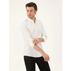 Erkek Beyaz Slim Fit Pmuk Karışımlı Gömlek 50285450-VR013