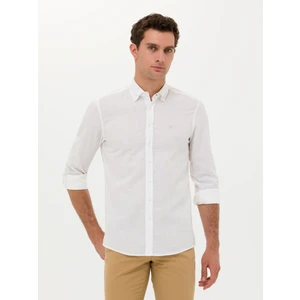 Erkek Beyaz Slim Fit Keten Karışımlı Gömlek 50266184-VR013