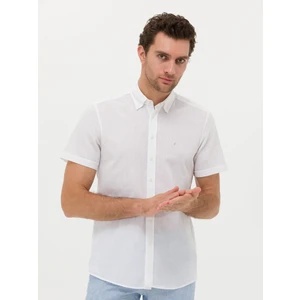 Erkek Beyaz Slim Fit Keten Karışımlı Kısakol Gömlek 50269570-VR013