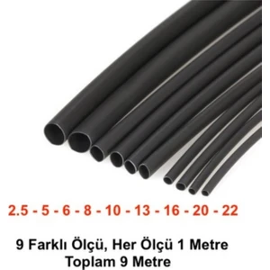 Isıyla Daralan Makaron Kablo Seti (9 Çeşit Herbiri 100 Cm) 9 Metre