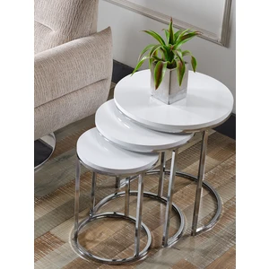 Sedaş Living Units 3'lü Beyaz Ahşap (Suntalam) Metal C Ayak Zigon Sehpa Sedaş-Zigon-Sehpa