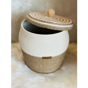 Zuviel Deco El Yapımı Kapaklı Bambu Kulplu Hasır Düzenleyici Sepet Ekru / Tek Ebat