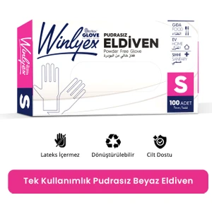 Winlyex Tek Kullanımlık Pudrasız Beyaz S Beden Eldiven 100’lü