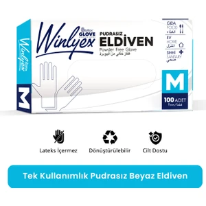 Winlyex Tek Kullanımlık Pudrasız Beyaz M Beden Eldiven 100’lü