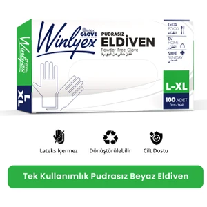 Winlyex Tek Kullanımlık Pudrasız Beyaz L - XL Beden Eldiven 100’lü