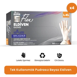Flex Eldiven Tek Kullanımlık Pudrasız Beyaz L - XL Beden Eldiven 4 x 100'lü
