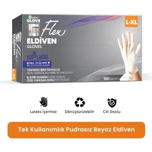 Flex Eldiven Tek Kullanımlık Pudrasız Beyaz L - XL  Beden Eldiven 100’lü