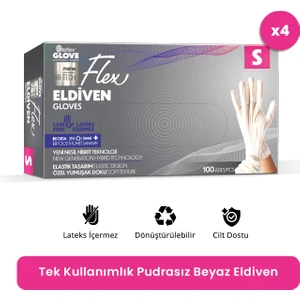 Flex Eldiven Tek Kullanımlık Pudrasız Beyaz S Beden Eldiven 4 x 100'lü