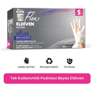 Flex Eldiven Tek Kullanımlık Pudrasız Beyaz S Beden Eldiven 100’lü