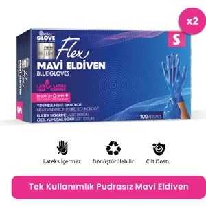 Flex Eldiven Tek Kullanımlık Pudrasız Mavi S Beden Eldiven 2 x 100'lü