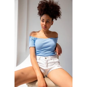 la & vetta Bebe Mavisi Örme Carmen Yaka Crop Bluz