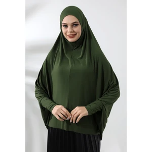 İhvan Online Haki Hazır Pratik Sultanbaş Tesettür Kollu Penye Sufle Eşarp Hijab