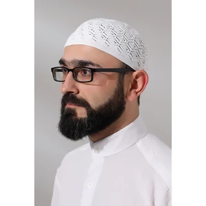 İhvan Online Kabartma Desen Örgülü Platinum Namaz Takkesi Beyaz