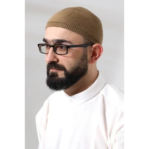 İhvan Online Camel Süper Namaz Dantel Detaylı Örme Orlon Namaz Takkesi