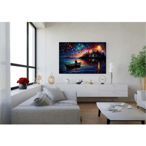 Ar Ajans Kanvas Tablo Yağlı Boya Görünümlü Kayık Manzara Gece Dekoratif Kanvas Tablo