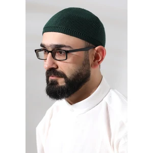 İhvan Online Yeşil Süper Namaz Dantel Detaylı Örme Orlon Namaz Takkesi