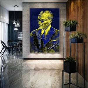 Ar Ajans Kanvas Tablo Mustafa Kemal Atatürk Imzası Fenerbahçe Sarı ve Lacivert Kanvas Tablo