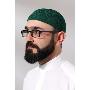 İhvan Online Kubbetül Hadra Platinum Serisi Dantel Detaylı Örme Namaz Takkesi Yeşil