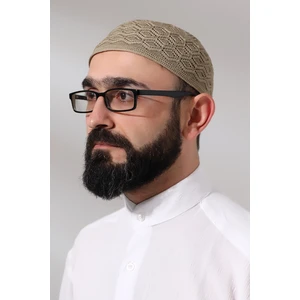 İhvan Online Kubbetül Hadra Platinum Serisi Dantel Detaylı Örme Namaz Takkesi Kahve