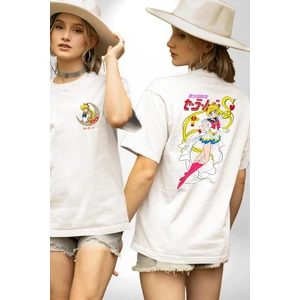 Sailor Moon Anime Usagi Tsukino Beyaz Oversize Kadın Erkek Ön ve Sırt Baskılı T-Shirt