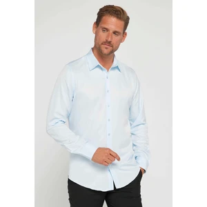 Slim Fit Uzun Kollu Kolay Ütü Teri Emen Nefes Alan Doku Kravatlık Dört Mevsim Mavi Erkek Gömlek
