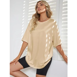 Kadın Basic Bisiklet Yaka Salaş Oversize Boyfriend T-Shirt