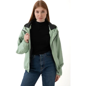 First Stops Kadın Su Yeşili Kapüşonlu Su ve Rüzgar Geçirmez Cepli Içi Astarlı Oversize Mevsimlik Yağmurluk