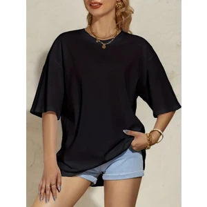 Kadın Basic Bisiklet Yaka Salaş Oversize Boyfriend T-Shirt