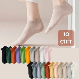 Kral Socks Renkli (10 Çift) Likralı Pamuklu Penye Kadın Patik Çorap