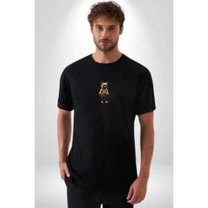 Spor Eşofman Takımı Sarı Kedi Insan Siyah Oversize Kadın Erkek Ön Orta Minimal Baskılı T-Shirt