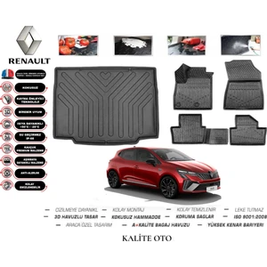 Kalite Oto Renault Clio 5 2023 Model 3D Bagaj Havuzu+4d Havuzlu Paspas Setii