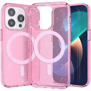 Case 4u Apple iPhone 14 Pro Kılıf Magsafe Şarj Özellikli Parlayan Simli Saydam Renkli Allstar Kapak Pembe