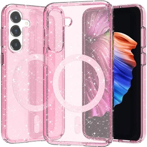 Case 4u Galaxy S23 Fe Kılıf Magsafe Şarj Özellikli Parlayan Simli Saydam Renkli Allstar Kapak Pembe