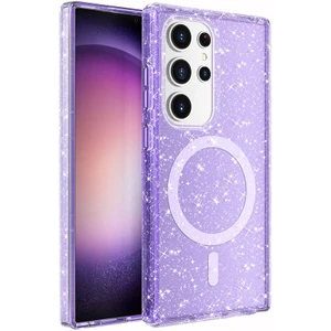 Case 4u Galaxy S24 Ultra Kılıf Magsafe Şarj Özellikli Parlayan Simli Saydam Renkli Allstar Kapak Mor