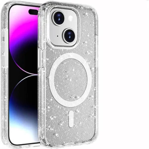 Case 4u Apple iPhone 15 Plus Kılıf Magsafe Şarj Özellikli Parlayan Simli Saydam Renkli Allstar Kapak Şeffaf