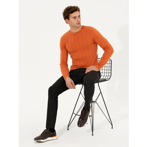 Erkek Kiremit Regular Fit Pamuk Karışımlı Bisiklet Yaka Triko Kazak 50257389-VR031