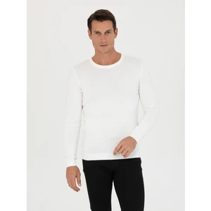 Erkek Beyaz Slim Fit Pamuk Karışımlı Bisiklet Yaka Triko Kazak 50270175-VR013