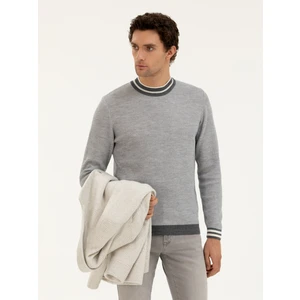 Erkek Açık Gri Slim Fit Bisiklet Yaka Triko Kazak 50271634-VR001