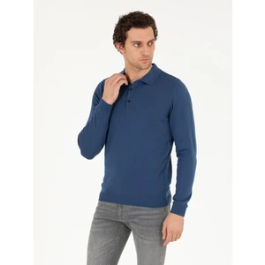 Erkek İndigo Slim Fit Pamuk Karışımlı Polo Yaka Basic Triko Kazak 50257384-VR028