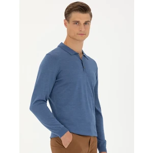 Erkek Koyu Mavi Slim Fit Polo Yaka Basic Triko Kazak 50270169-VR032