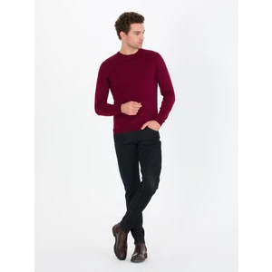 Erkek Bordo Regular Fit %100 Yün Bisiklet Yaka Basic Triko Kazak 50259680-VR014