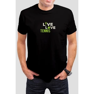 Live Love Tennis Baskılı Siyah Unisex Tişört C435