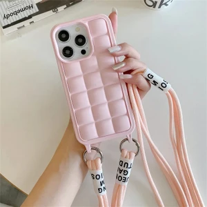 Mabs Tech Apple iPhone 14 Pro Uyumlu Boyun Askılı Rope Silikon Kılıf - Rose Gold