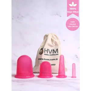 Hvm Silikon Masaj Kupası, Kuru Kupa 4'lü Set Pembe, Vakumlu Masaj Seti