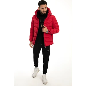 First Stops Erkek Kırmızı Kapüşonlu Içi Polarlı Su Geçirmez Rüzgara Dayanıklı Şişme Mont & Kaban & Parka