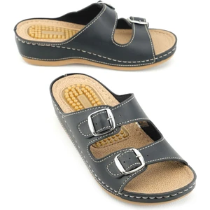 Yazlık Jelli Rahat Taban Suni Deri Iki Toka Ayarlanabilir Kadın Günlük Terlik