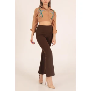 Vio Shine Kadın Beli Lastikli Cepsiz Ispanyol Paça Pantolon