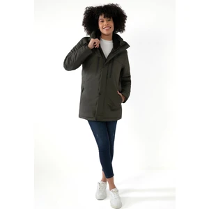 First Stops Kadın Haki Içi Polarlı Su ve Rüzgar Geçirmez Kapüşonlu Kışlık Mont Kaban Parka