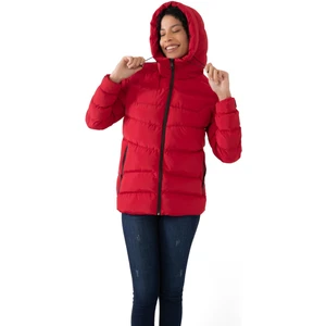 First Stops Kadın Kırmızı Kapüşonlu Içi Polarlı Su Geçirmez Rüzgara Dayanıklı Şişme Mont & Kaban & Parka
